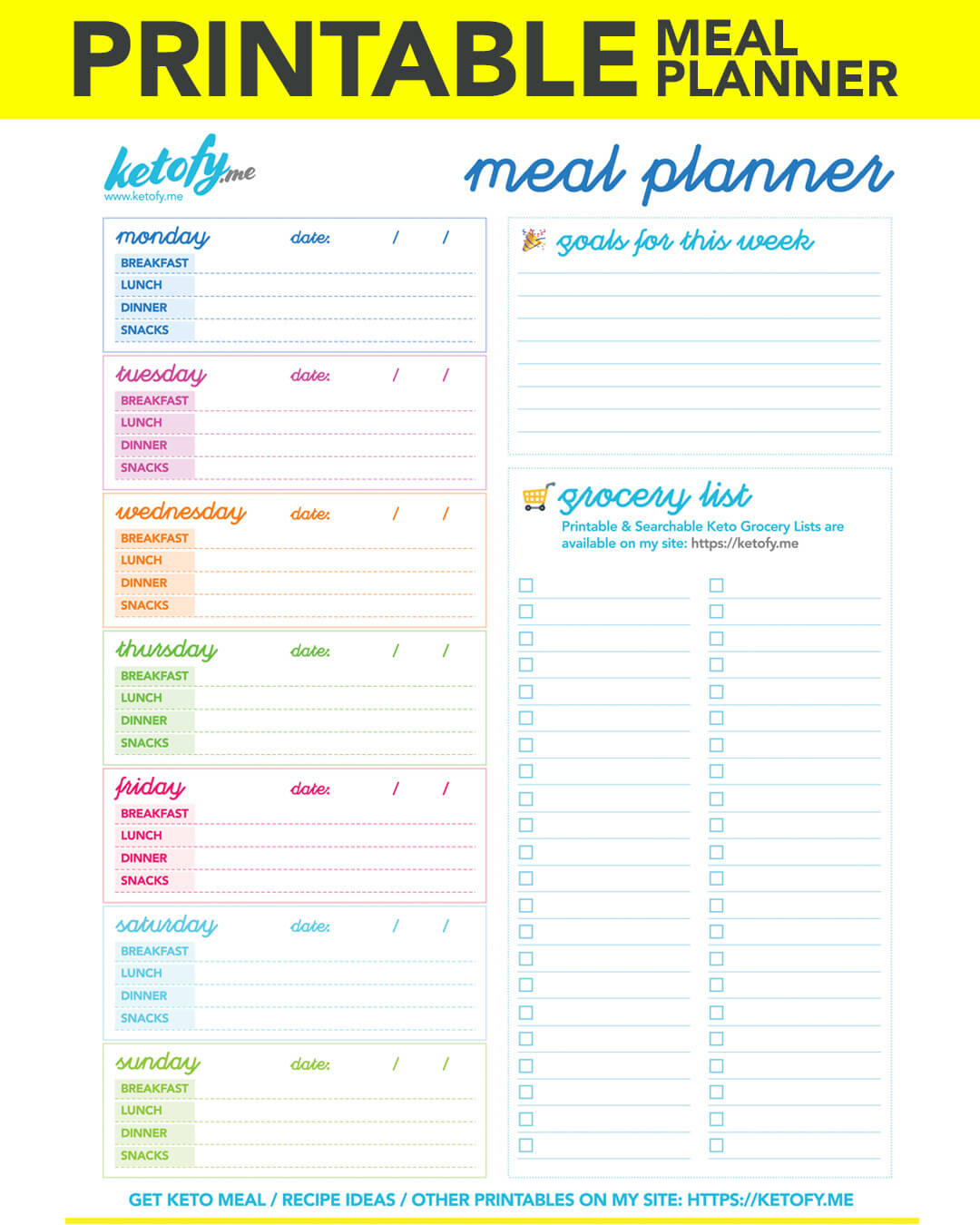 Keto ~ Fy Me | Cut Carbs, Not Flavor! • Printable Keto Meal For 7 Day Menu Planner Template