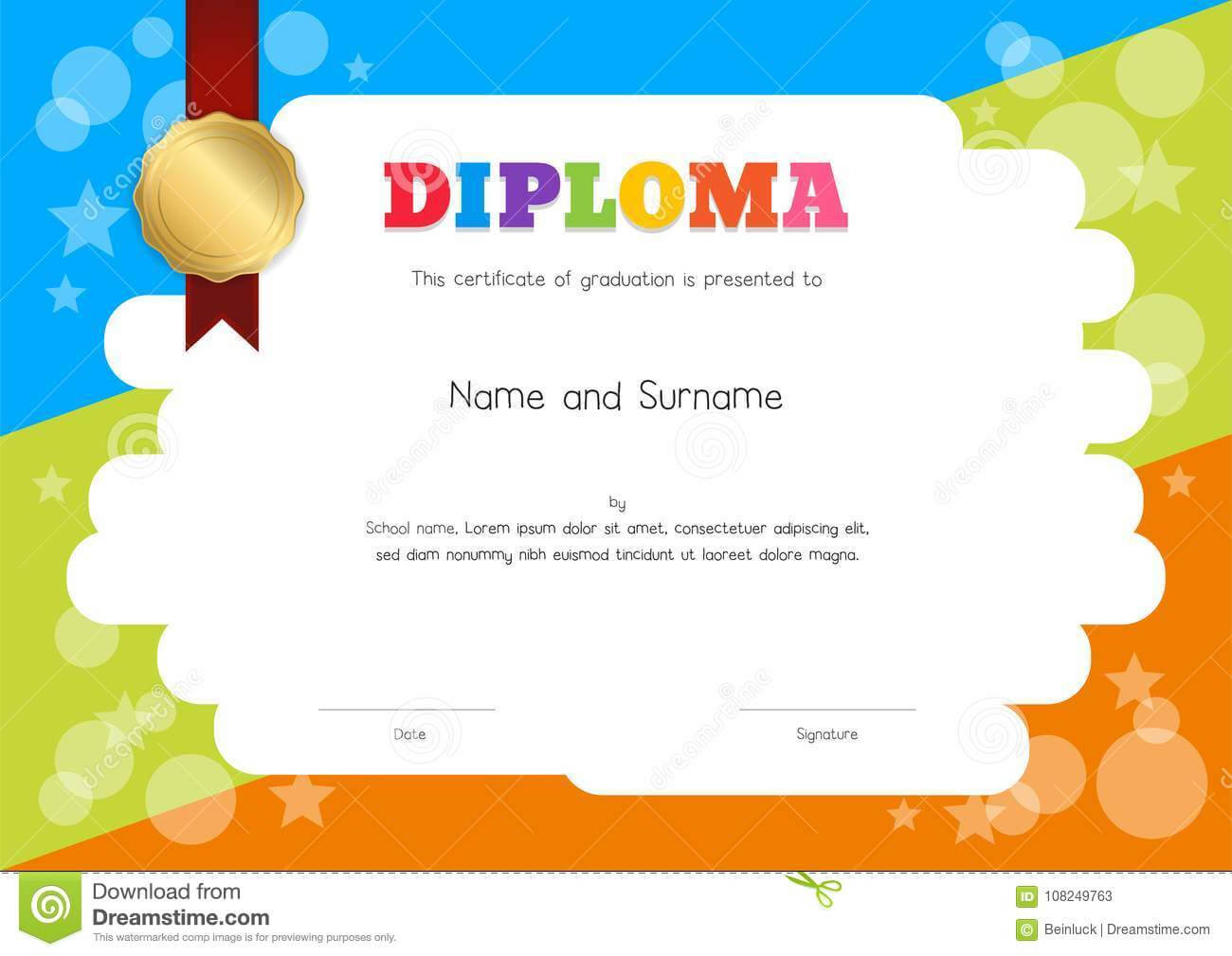 Kids Diploma Or Certificate Template With Hand Drawing With Children's Certificate Template