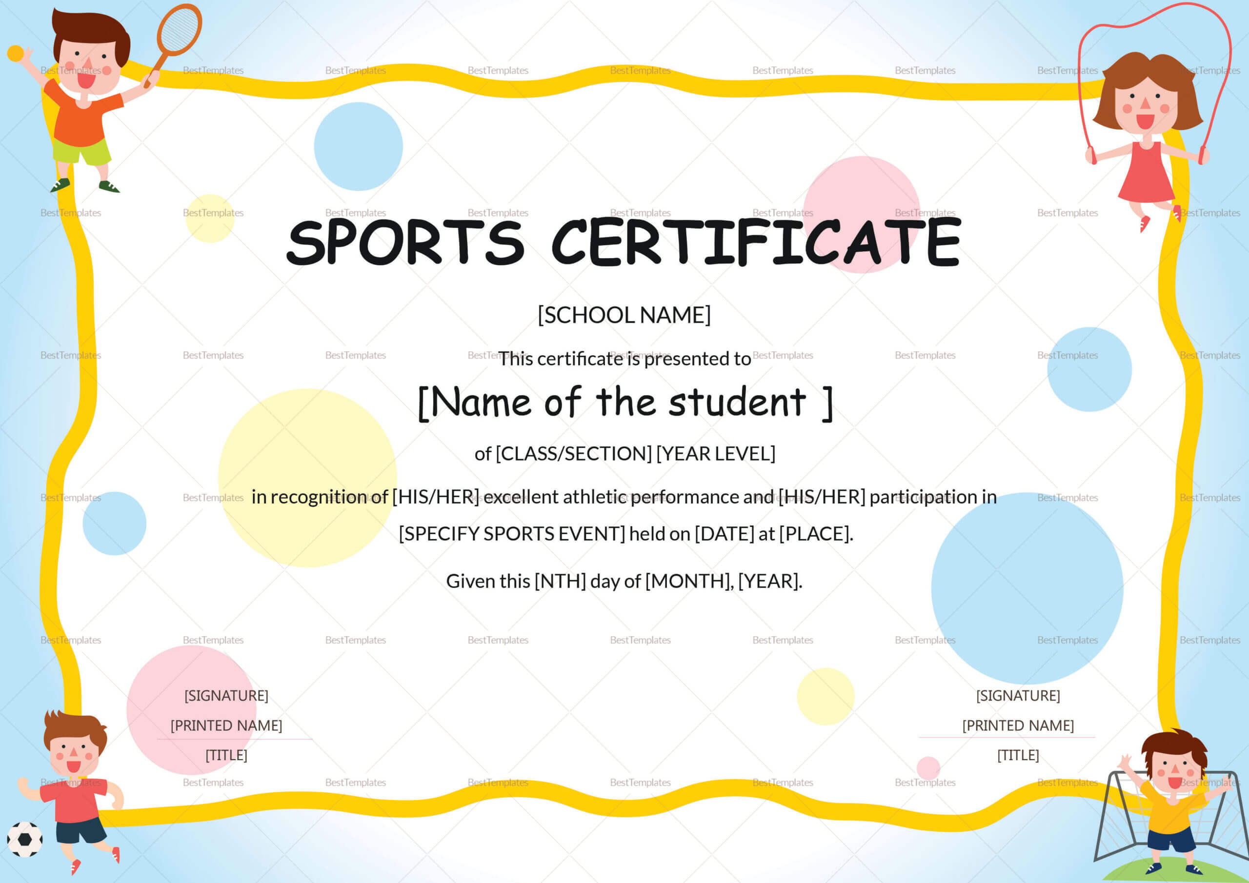Kids Sports Participation Certificate Template Throughout Athletic Certificate Template