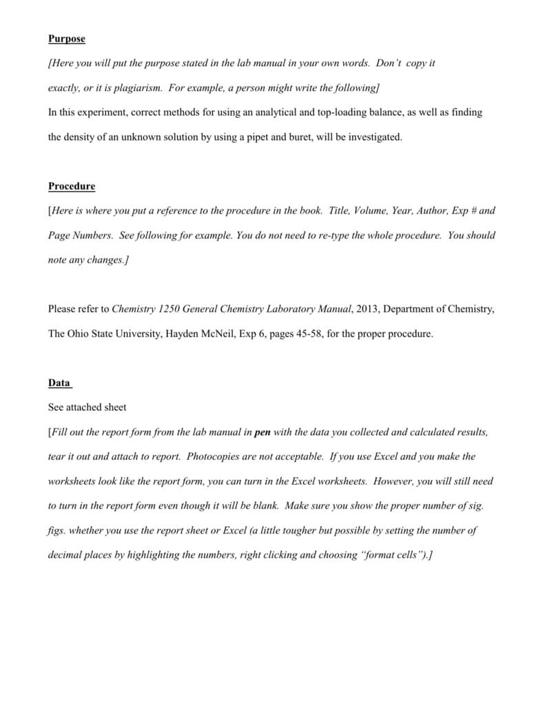 Lab Report Example – Osu Chemistry Pertaining To Chemistry Lab Report Template