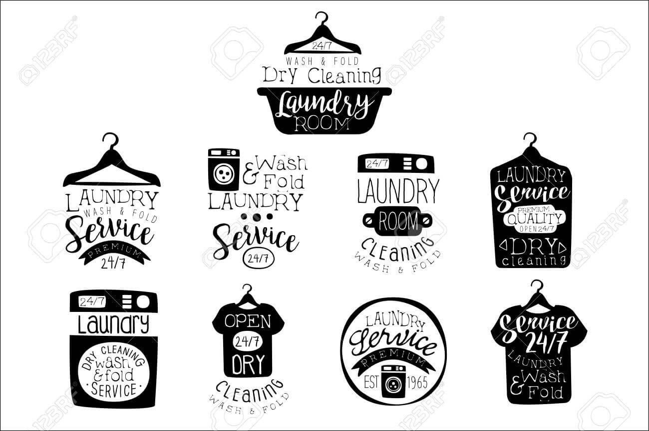 Laundry Room Black And White Label Set Of Traditional Style Flat.. In Black And White Label Templates