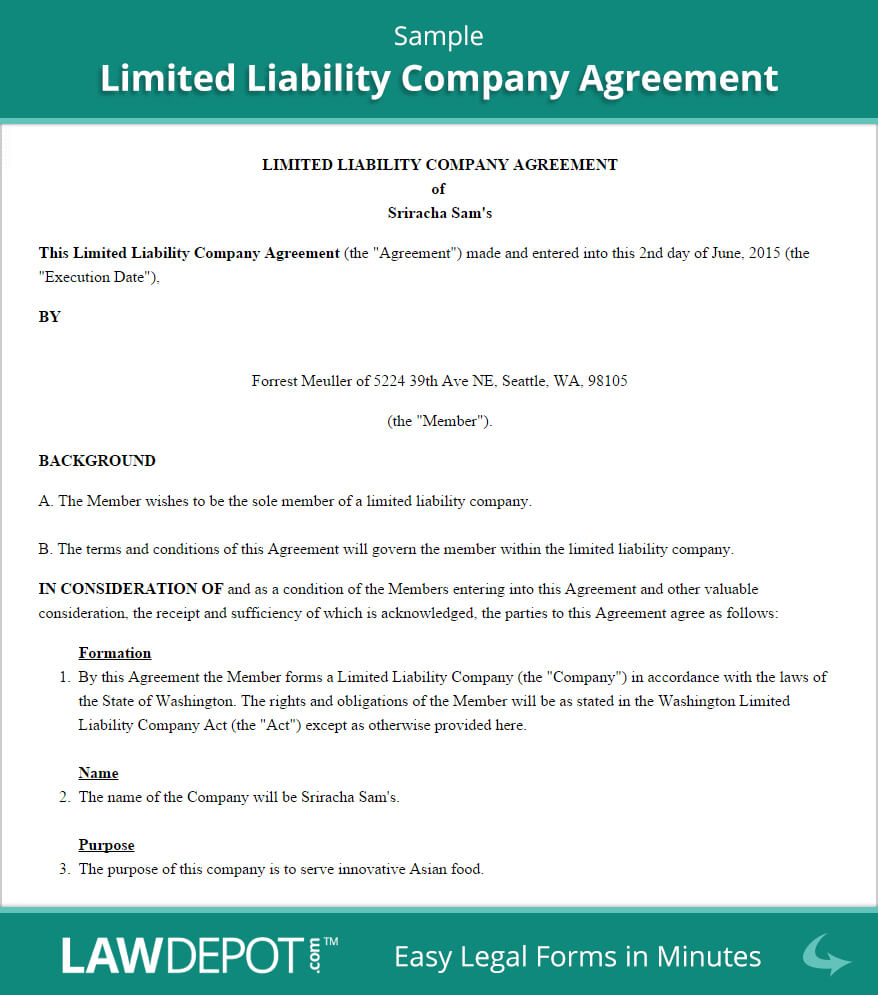 Llc Operating Agreement Template (Us) | Lawdepot With Regard To Articles Of Organization Llc Template