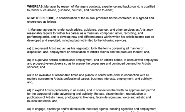 Management Contract For Artist - Fill Online, Printable throughout Business Management Contract Template