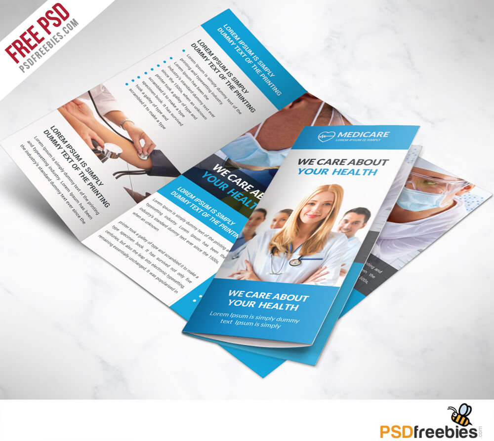 Medical Care And Hospital Trifold Brochure Template Free Psd With 3 Fold Brochure Template Free Download