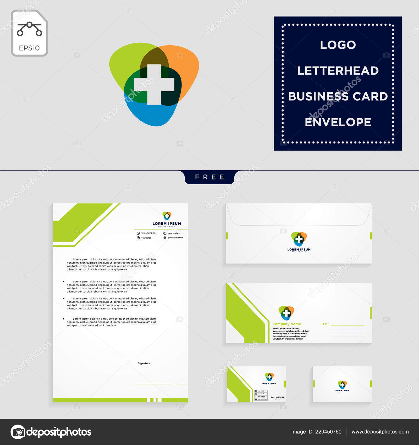 Medical Cross Logo Template Vector Illustration Free Intended For Business Card Letterhead Envelope Template