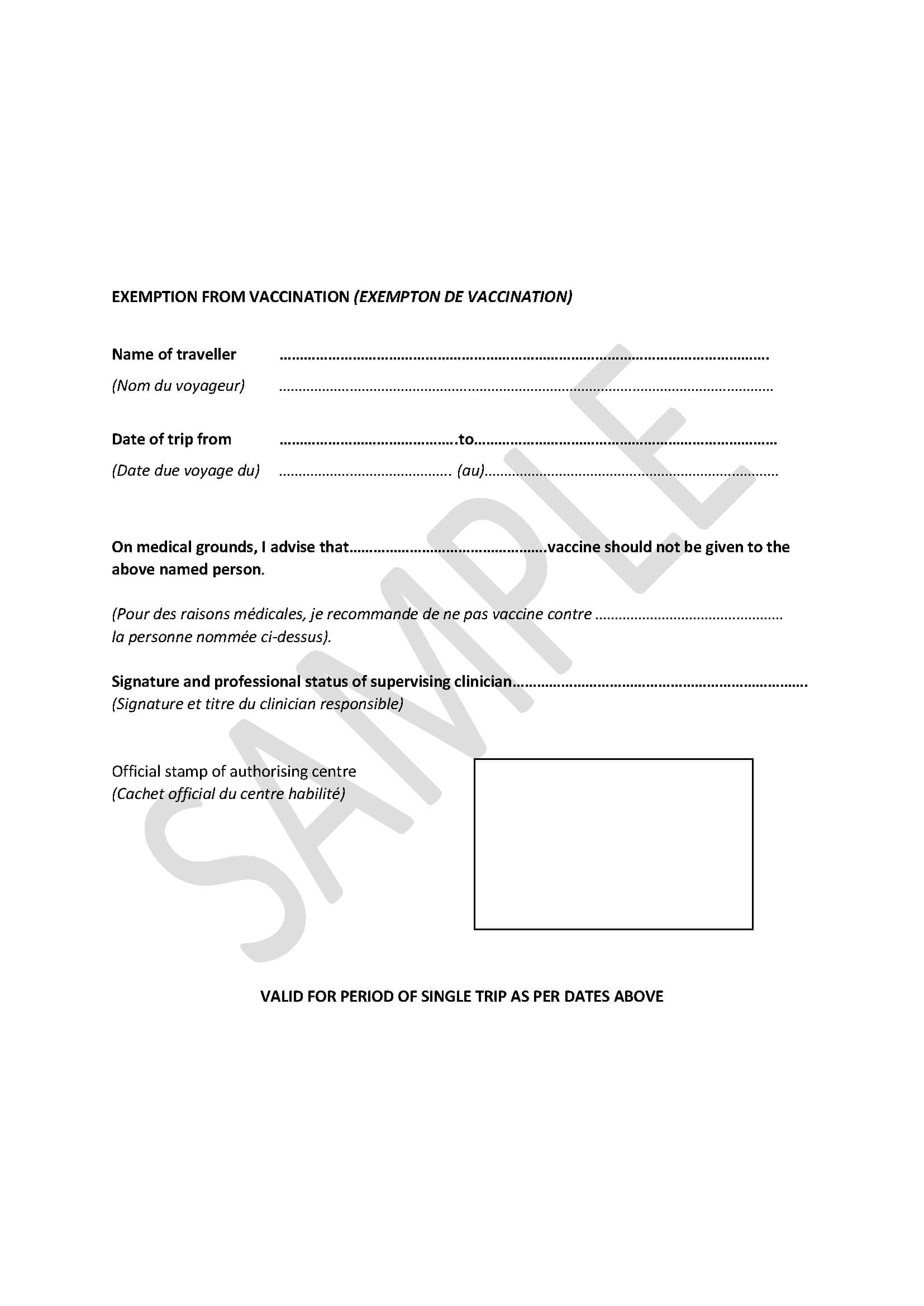 Medical Letter Of Exemption Yellow Fever Zone With Certificate Of Vaccination Template