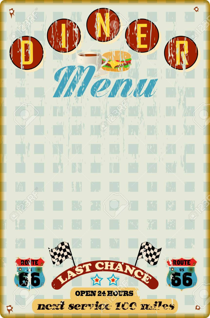 Menu Template For Diner, Fast Food Restaurant, Vintage Style,.. In 50S Diner Menu Template