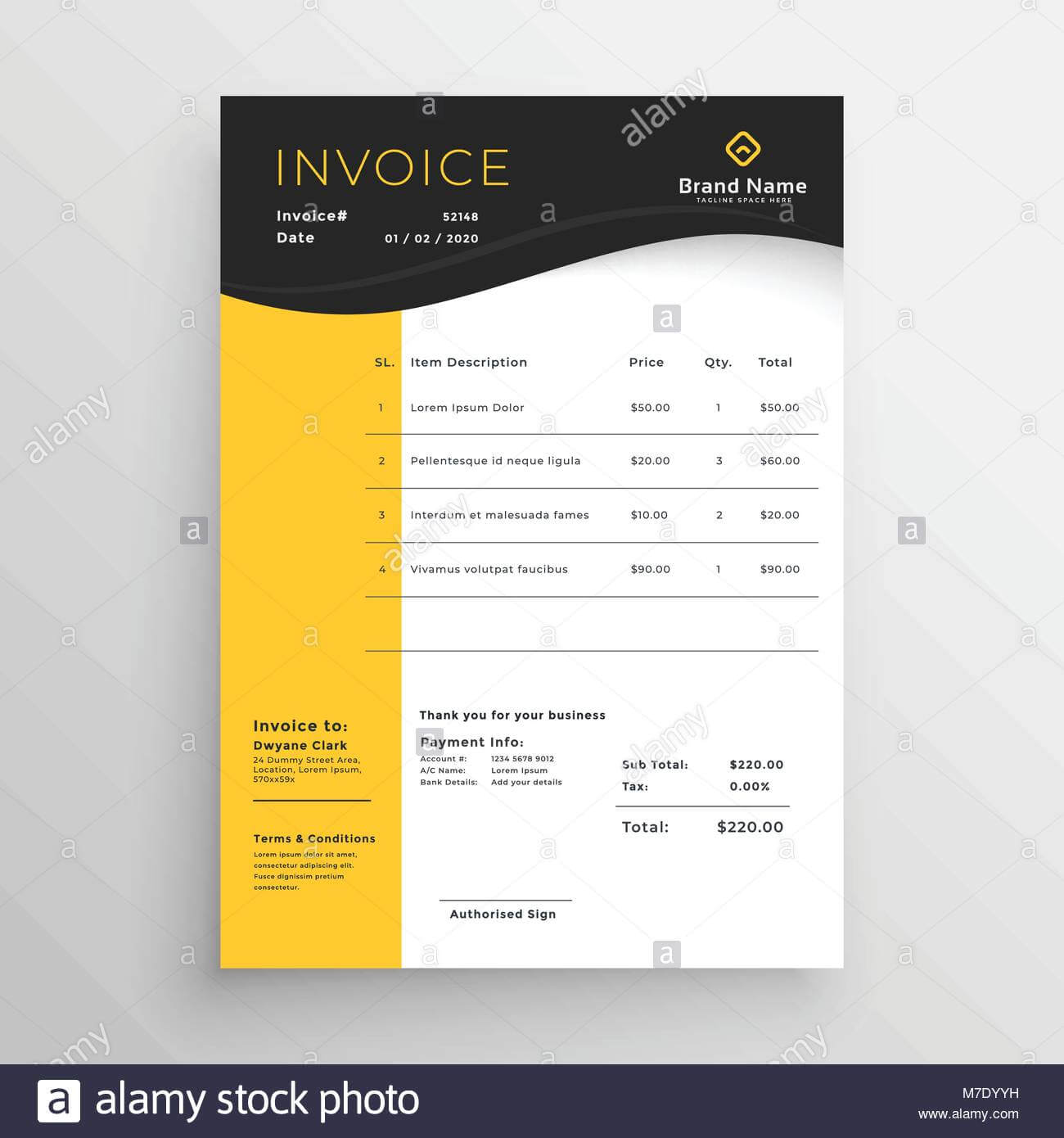 Modern Yellow Black Vector Invoice Template Design Stock With Regard To Black Invoice Template