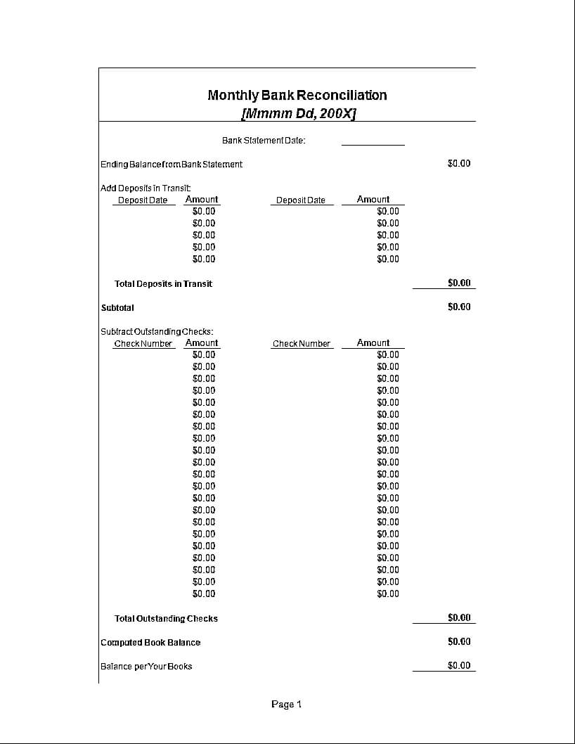 Monthly Bank Reconciliation Template | Templates At With Regard To Business Bank Reconciliation Template