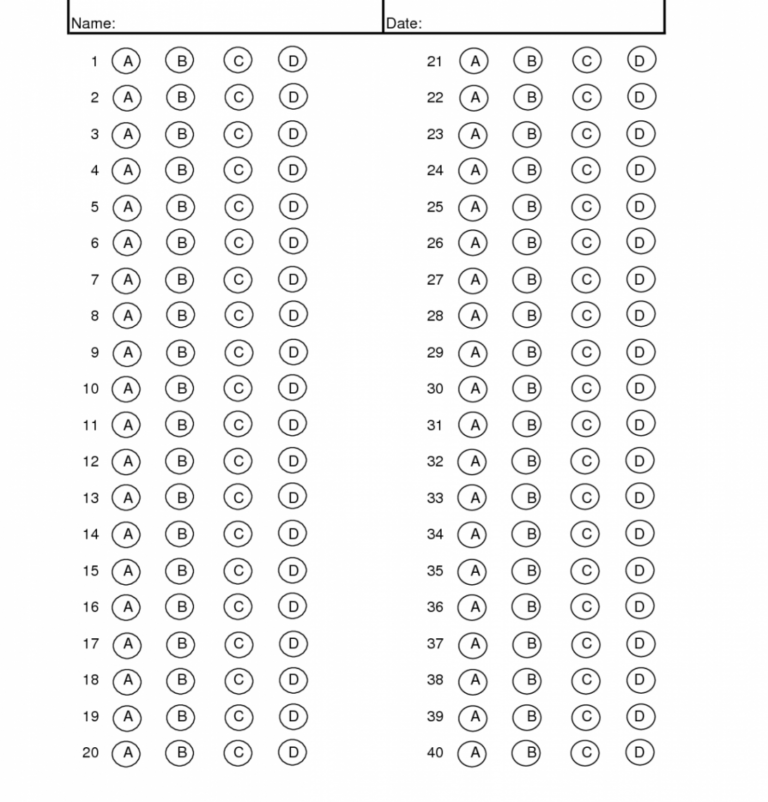 Multiple Choice Answer Sheet Maker 20 Questions Test Within Blank Answer Sheet Template 1 100 9962