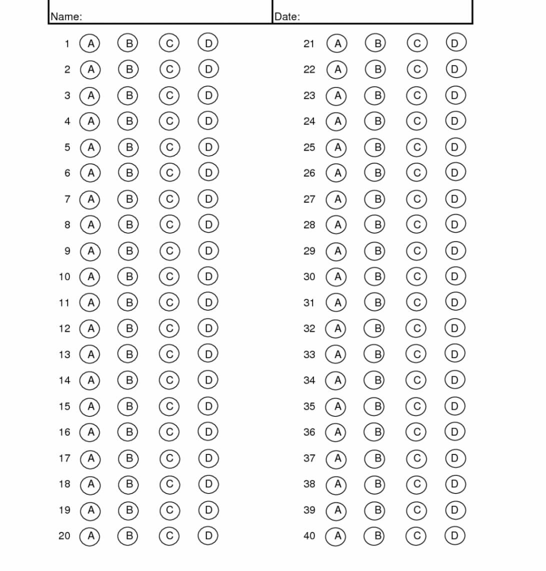 Multiple Choice Answer Sheet Maker 20 Questions Test Within Blank Answer Sheet Template 1 100