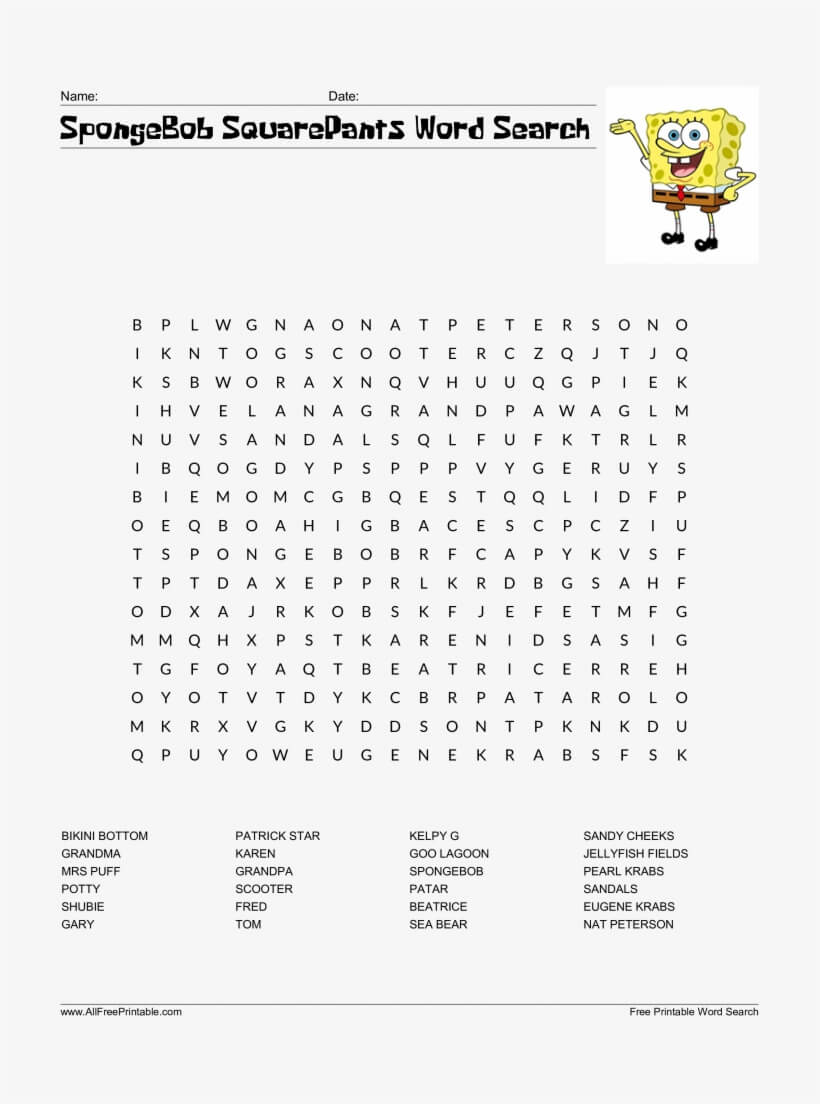 New Spongebob Word Search Free Squarepants Templates Regarding Blank Word Search Template Free
