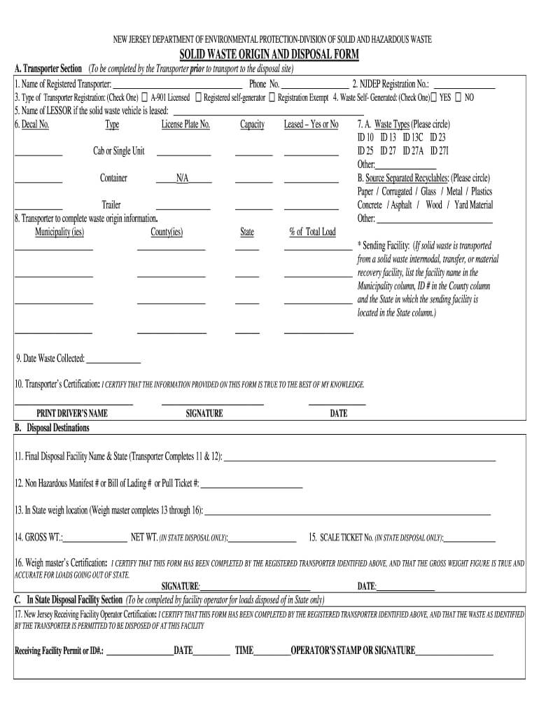 Njdep Splid Waste Forms – Fill Online, Printable, Fillable Within Certificate Of Disposal Template