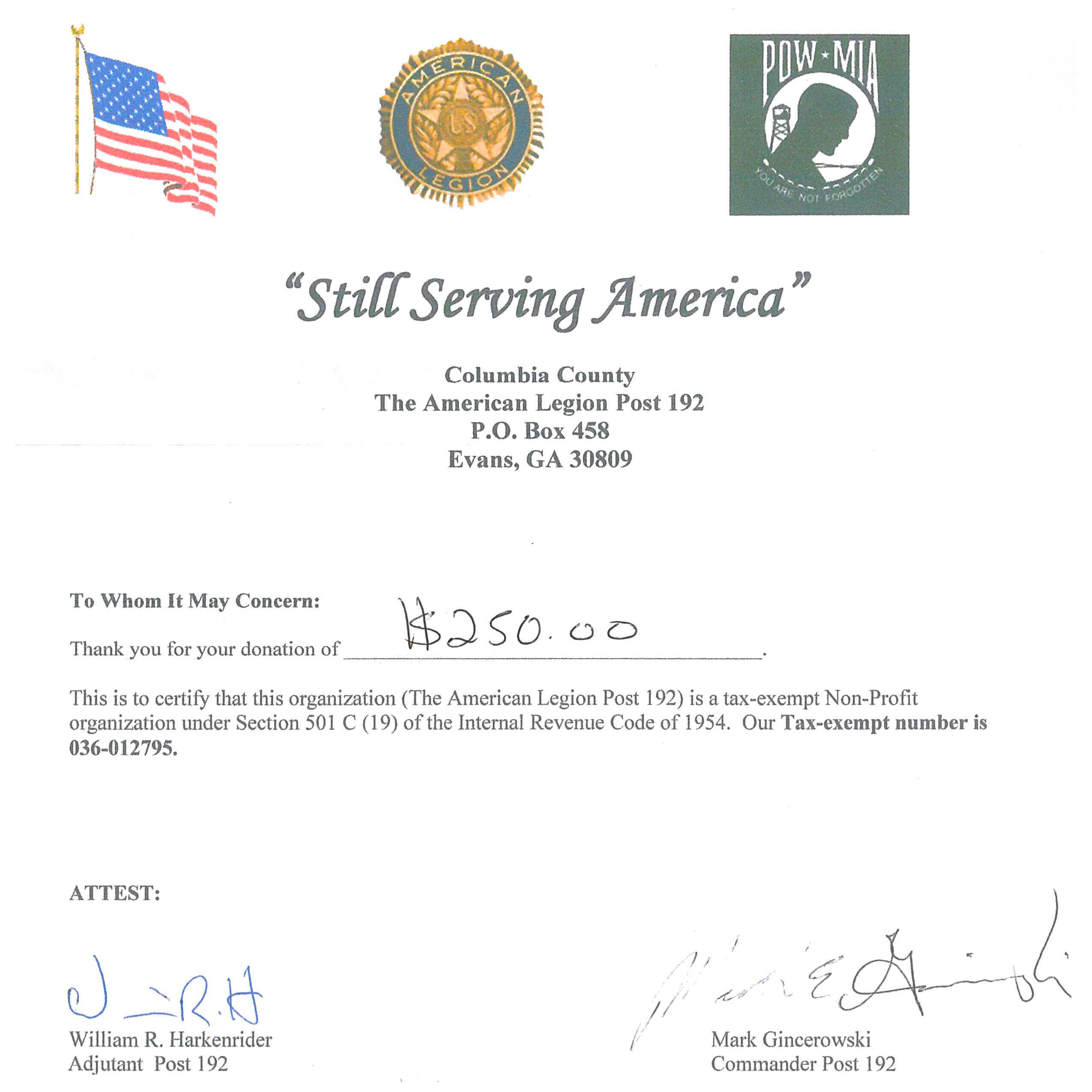 Nonprofit Acknowledgement Letter] Thank You Letter After Intended For American Legion Letterhead Template