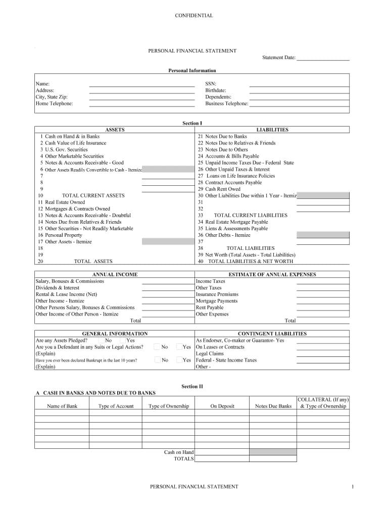 Nonprofit Financial Statements Template Or Sample Personal With Blank Personal Financial Statement Template