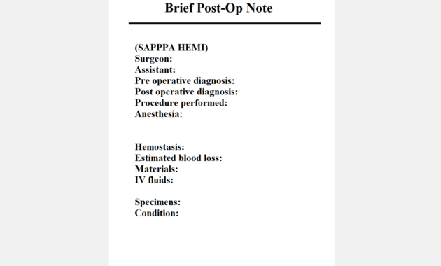 Note Writing – Prepodiatryclinic101 intended for Brief Op Note Template