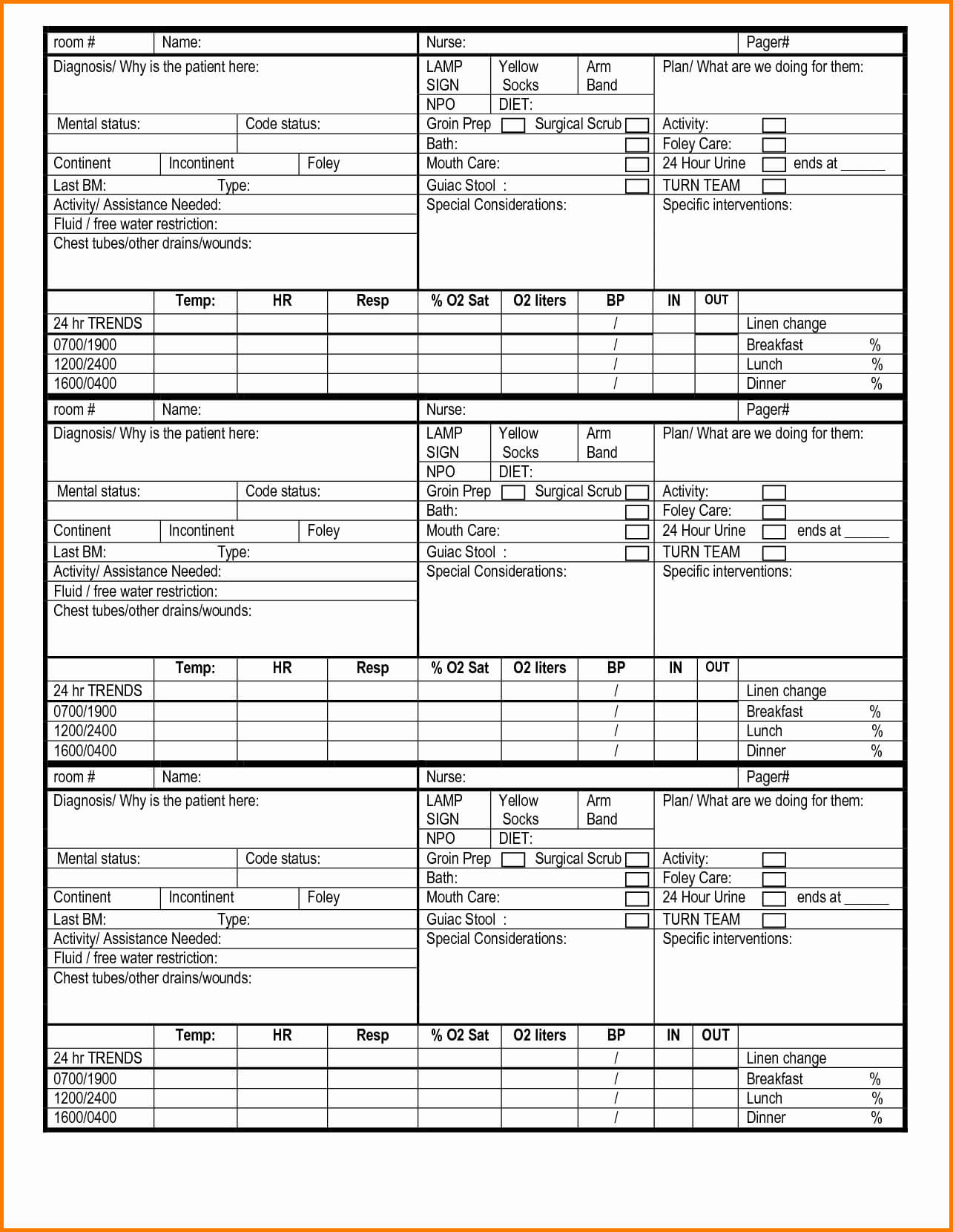 Nursing Shift Report Forms Nurse Form Change Example Sheet Inside Charge Nurse Report Sheet Template