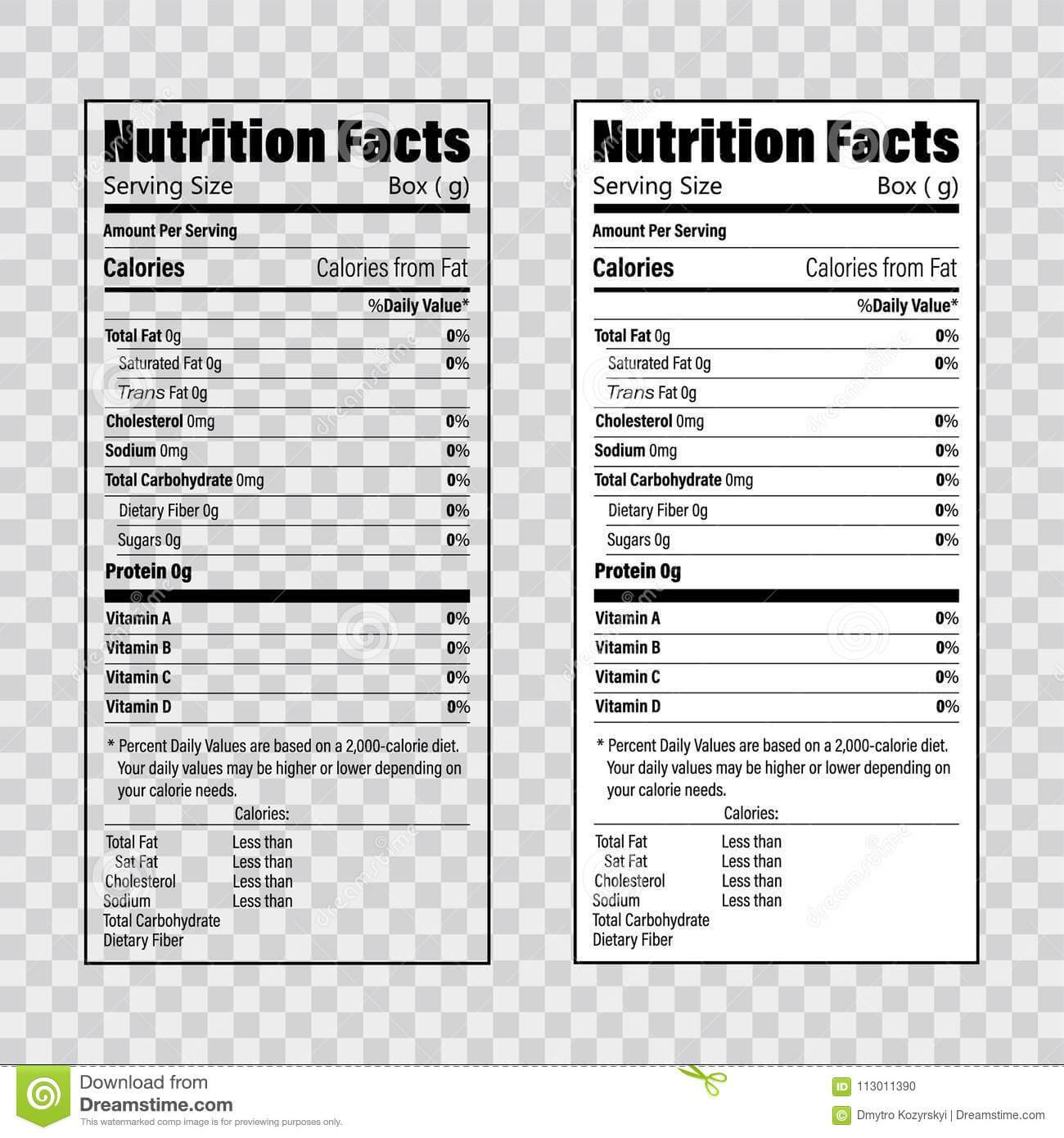 Nutrition Facts Information Label Template. Daily Value Pertaining To Blank Food Label Template