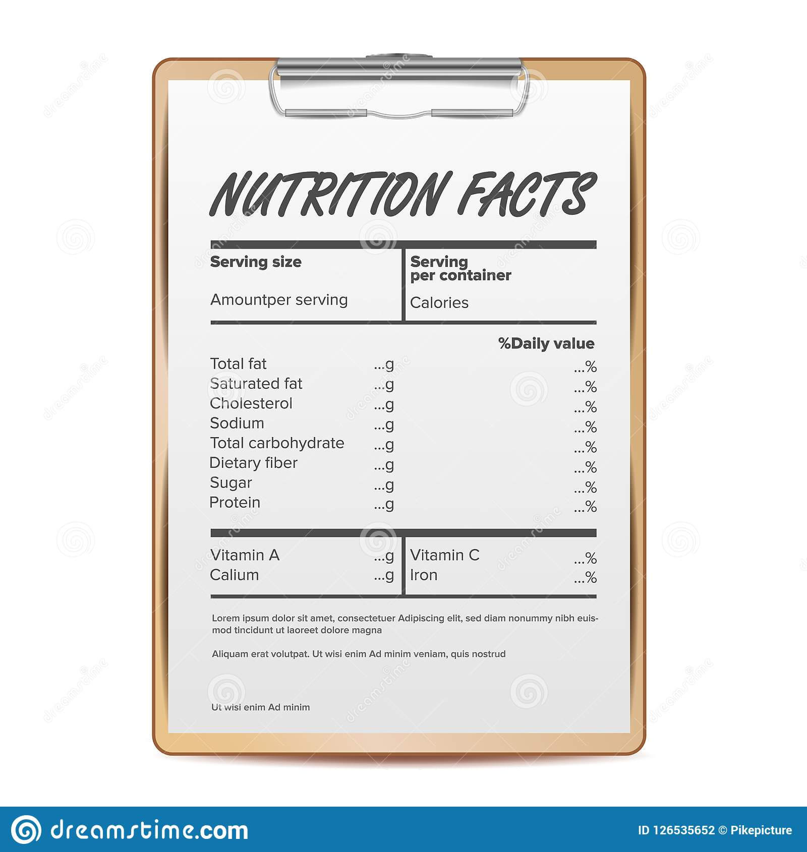 Nutrition Facts Vector. Blank, Template. Food Content. Fat In Blank Food Label Template