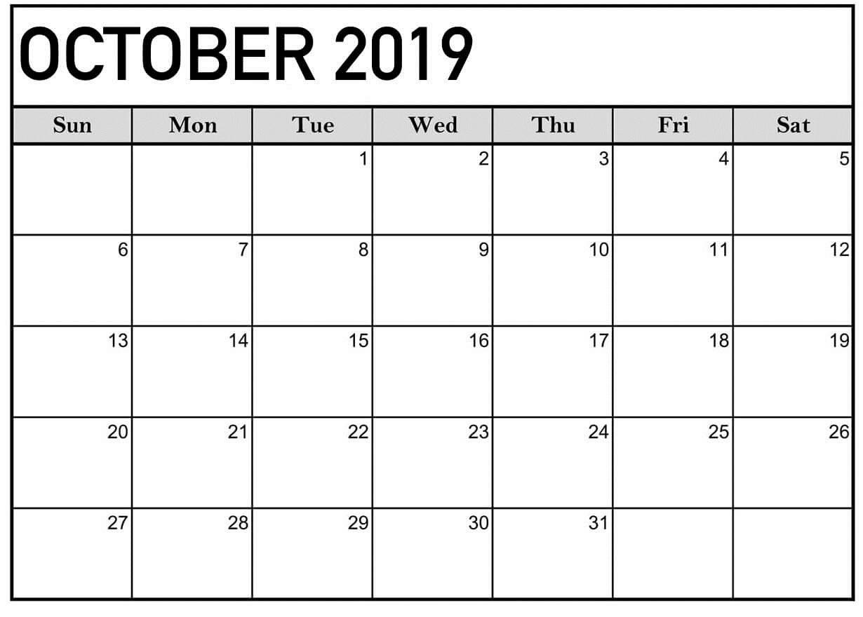 October 2019 Calendar Printable Word Template – Latest With Blank Calender Template