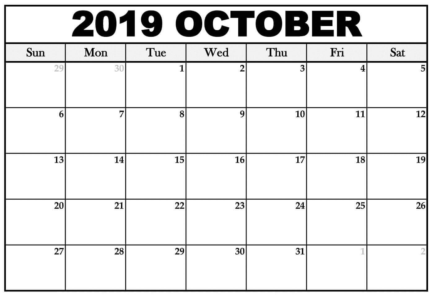 October 2019 Calendar Template For Kids | Free Printable With Blank Calendar Template For Kids