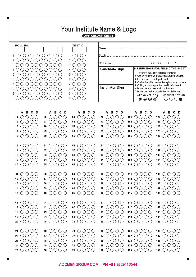 Omr Test Answer Sheet Checker, Omr Test Sheet Form Reader In Blank Answer Sheet Template 1 100