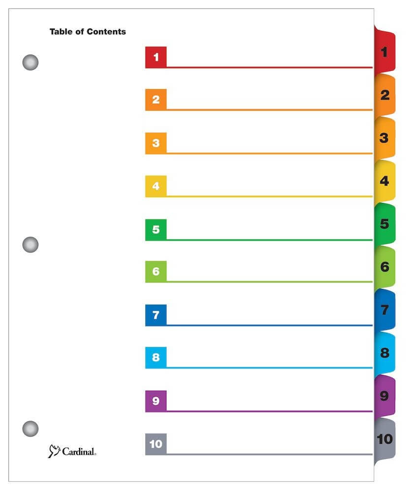 Onestep® Printable Table Of Contents Dividers, 10 Tab, Multicolor Regarding 8 Tab Divider Template