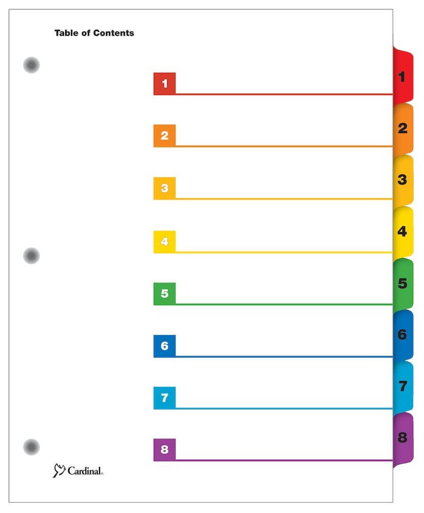 Onestep® Printable Table Of Contents Dividers, 8 Tab, Multicolor, 6/pk Throughout 8 Tab Divider Template