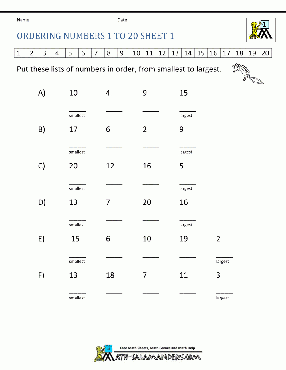 Ordering Numbers Worksheet Up To 99 With Regard To Blank Answer Sheet Template 1 100