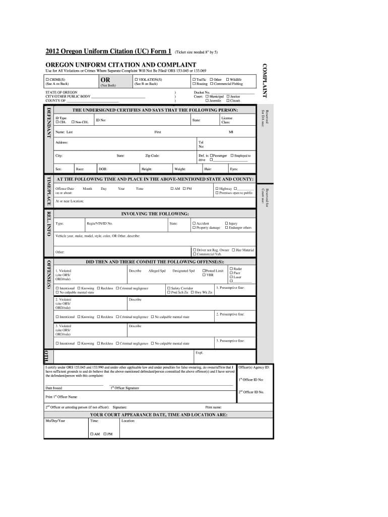 Oregon Uniform Citation – Fill Online, Printable, Fillable With Blank Parking Ticket Template