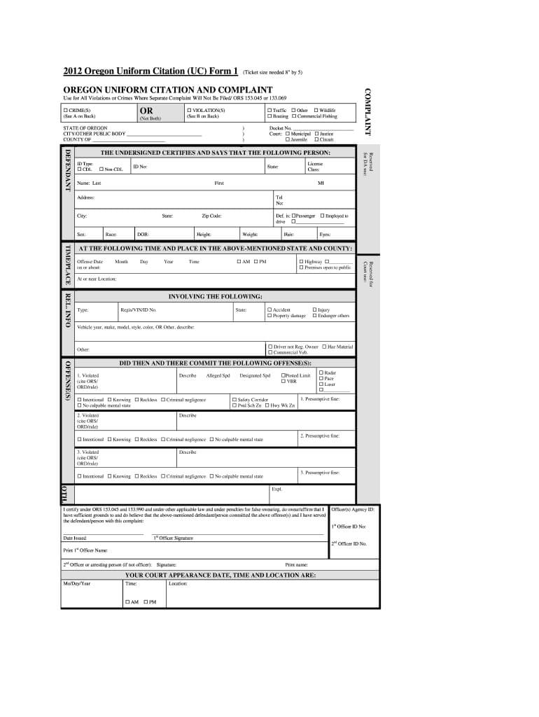 Oregon Uniform Citation - Fill Online, Printable, Fillable With Regard To Blank Speeding Ticket Template