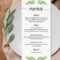 Party Menu Template For Bridal Shower Menu Cards For Wedding Greenery Baby  Shower Decorations Menu Template Instant Download Green Leaf Gl1 In Bridal Shower Menu Template