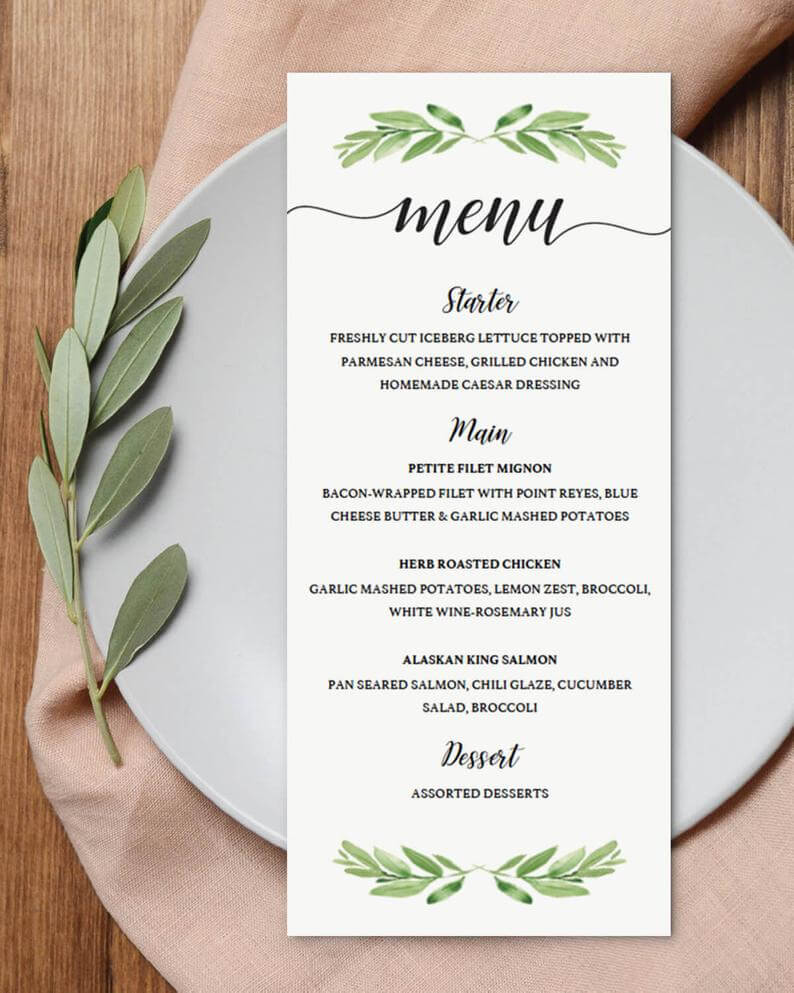 Party Menu Template For Bridal Shower Menu Cards For Wedding Greenery Baby  Shower Decorations Menu Template Instant Download Green Leaf Gl1 In Bridal Shower Menu Template