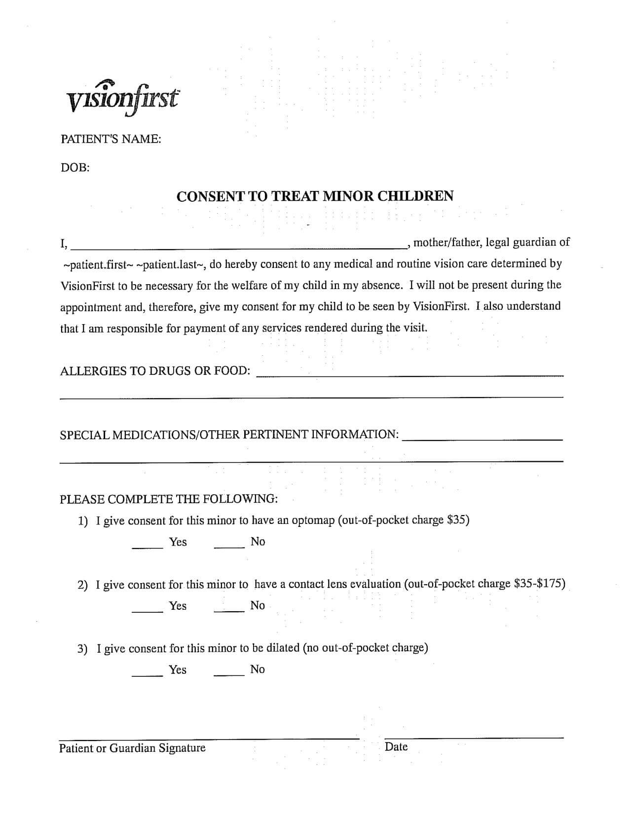Patient Forms – Visionfirst Eyecare Inside Assignment Of Benefits Form Template