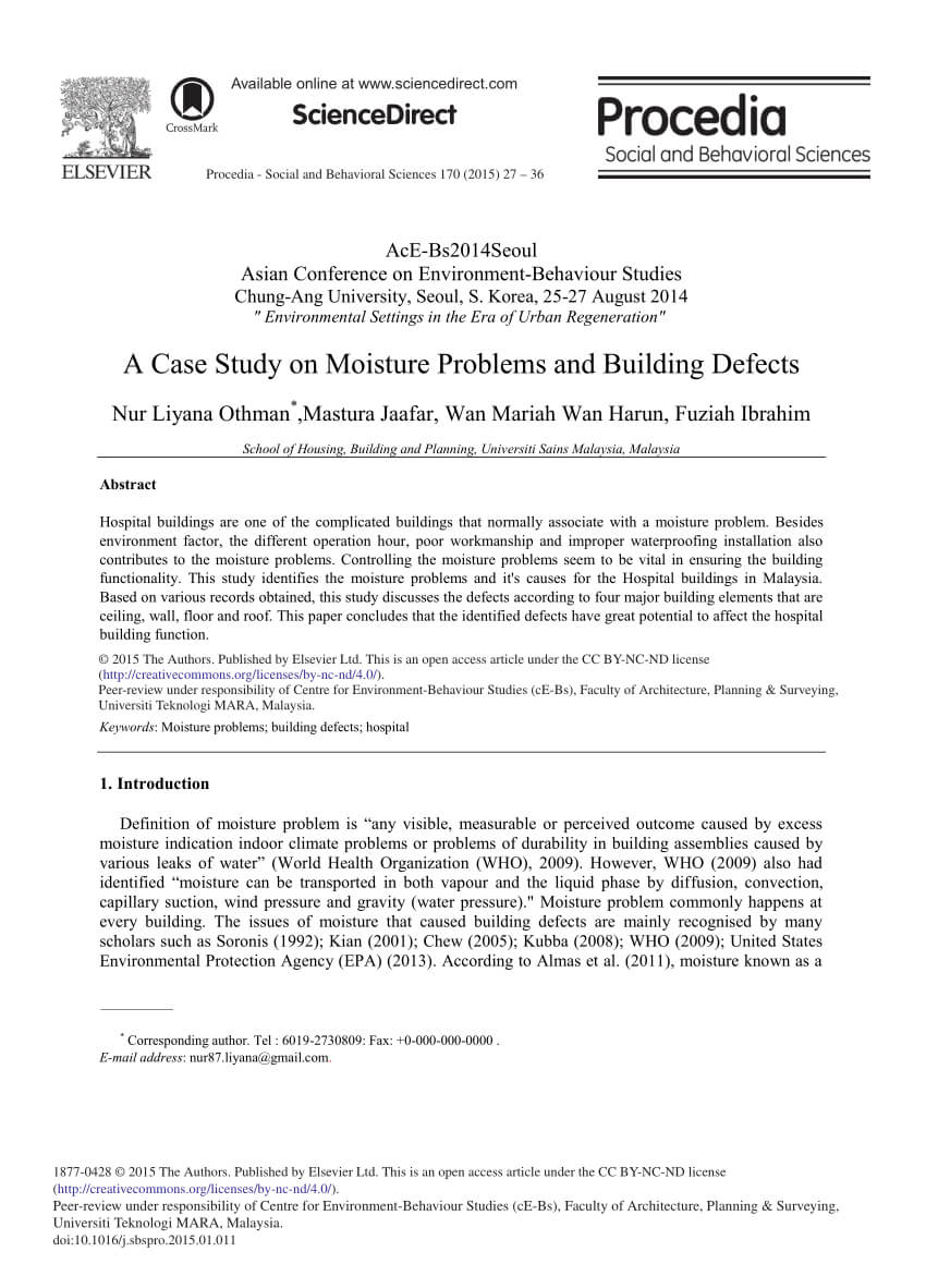 Pdf) A Case Study On Moisture Problems And Building Defects Throughout Building Defect Report Template