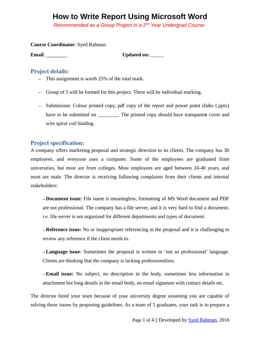Pdf) How To Write A Report – Assignment Template Within Assignment Report Template