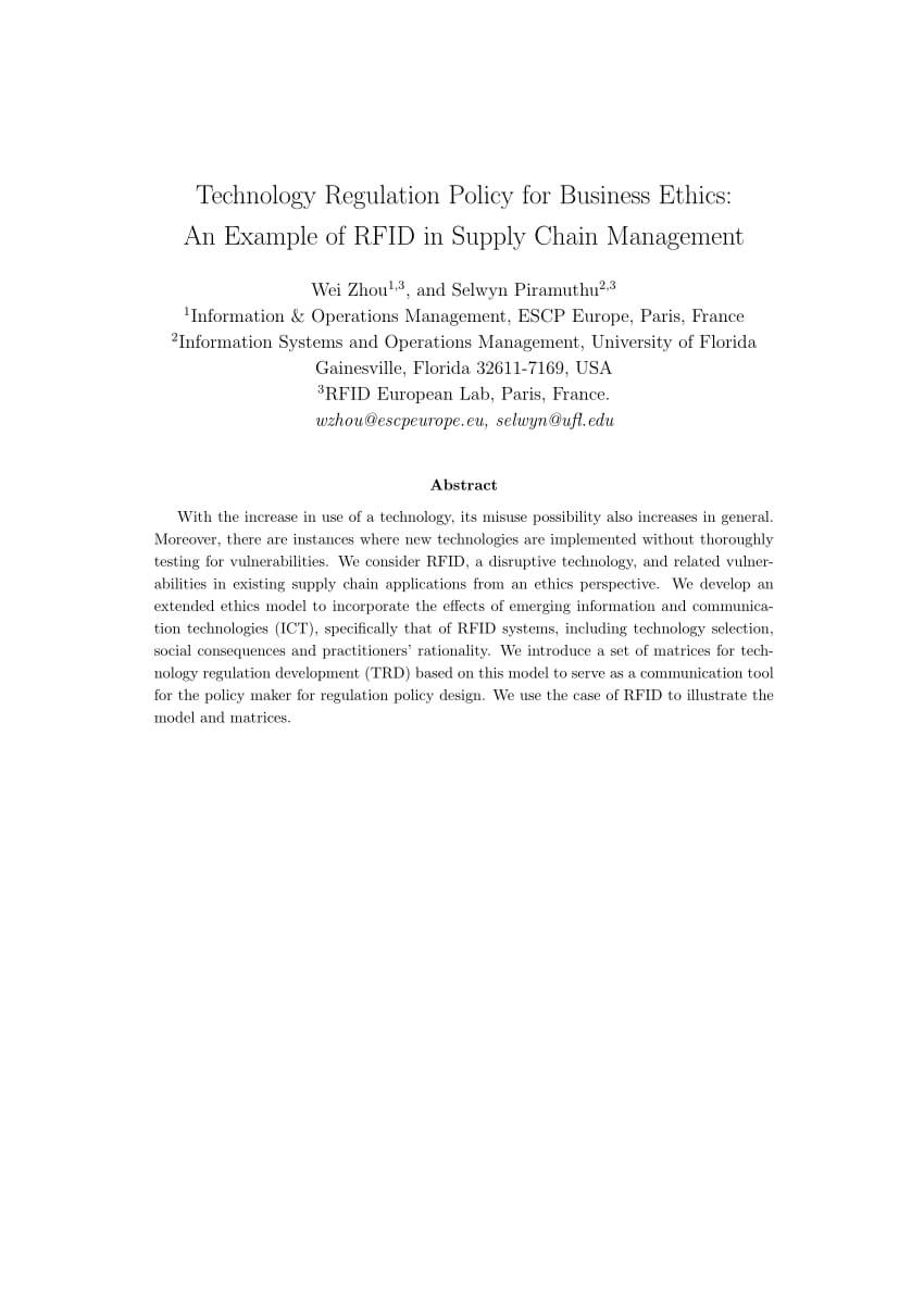 Pdf) Technology Regulation Policy For Business Ethics: An In Business Ethics Policy Template