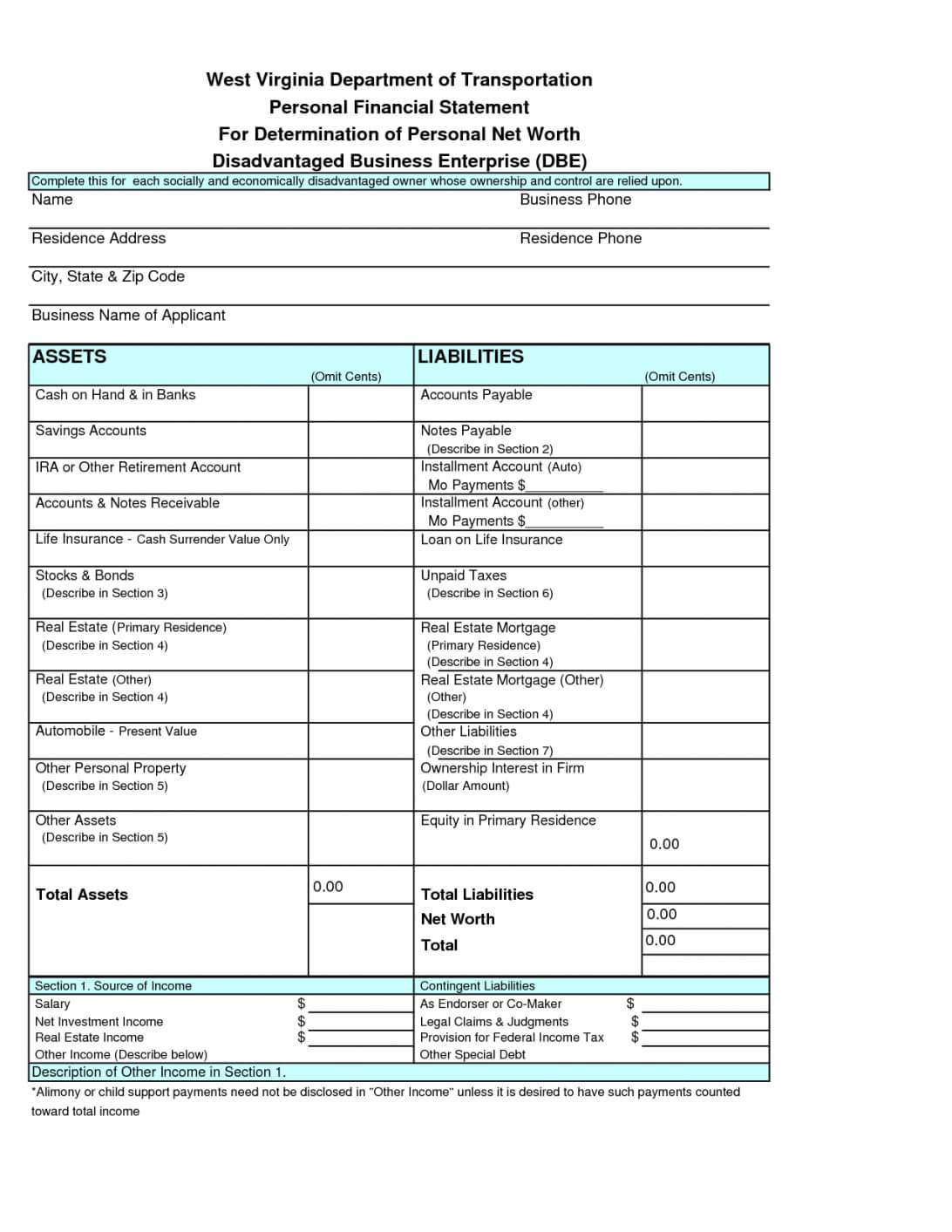 Personal Financial Statement Template Form Excel Sba 413 Within Blank Personal Financial Statement Template