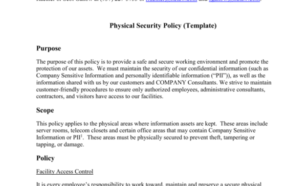 Physical Security Policy (Template) for Access Control Policy Template