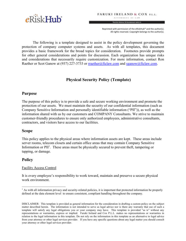 Physical Security Policy (Template) For Access Control Policy Template