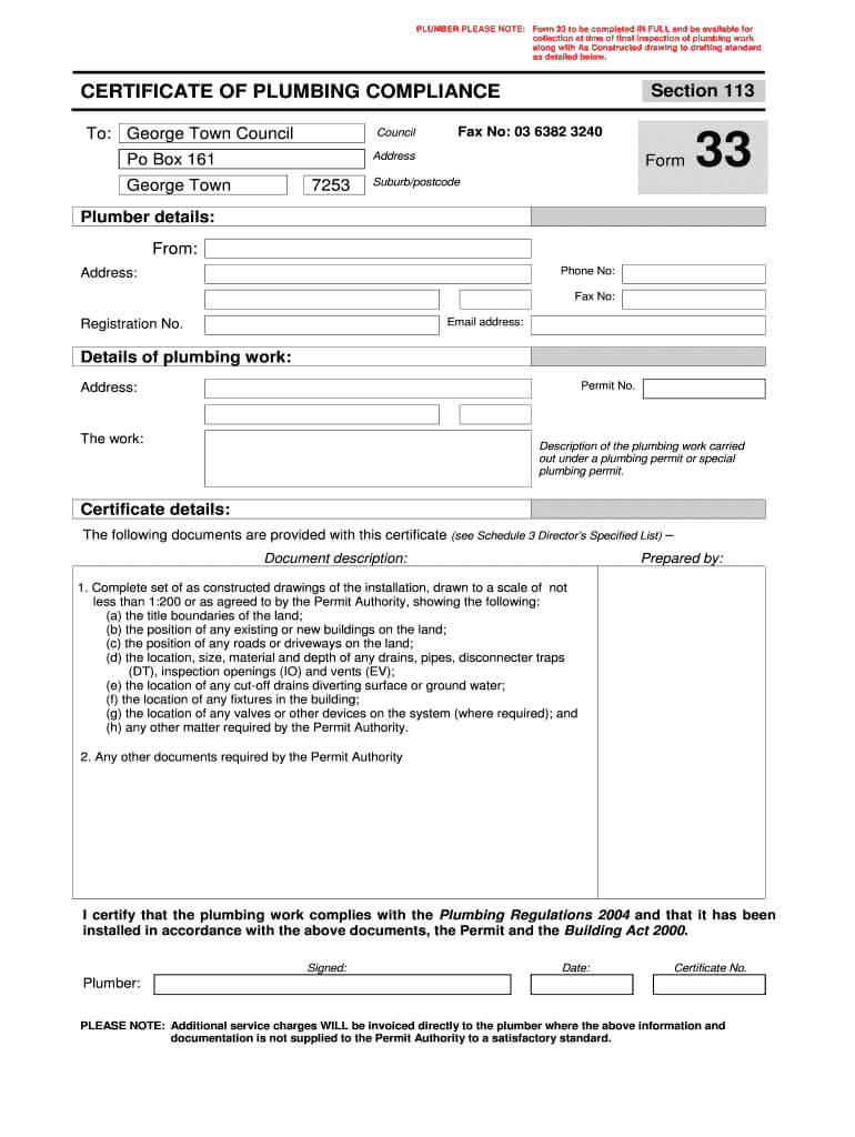 Plumbing Certificate Of Compliance – Fill Online, Printable Regarding Certificate Of Compliance Template