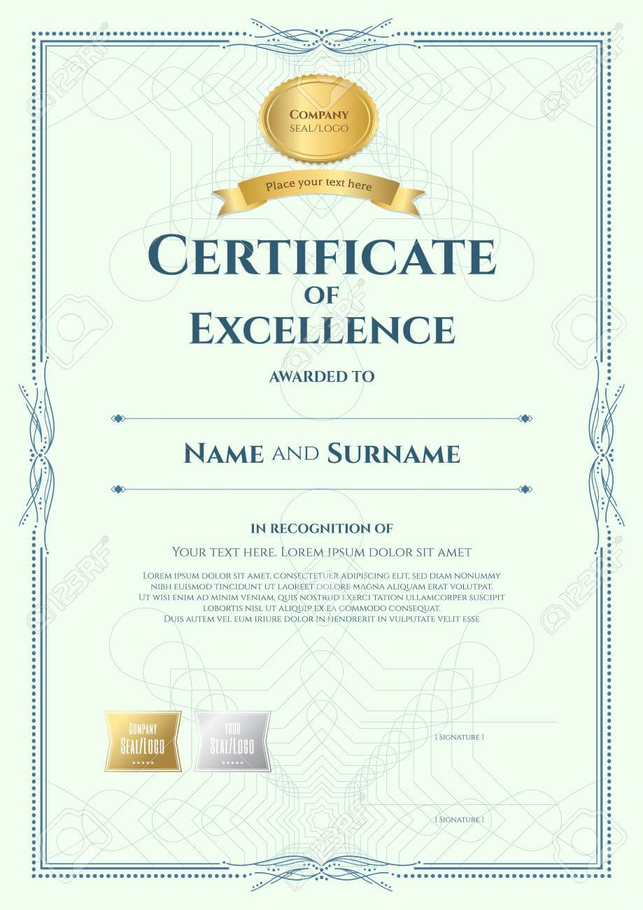 Portrait Certificate Of Excellence Template With Award Ribbon.. Intended For Award Of Excellence Certificate Template