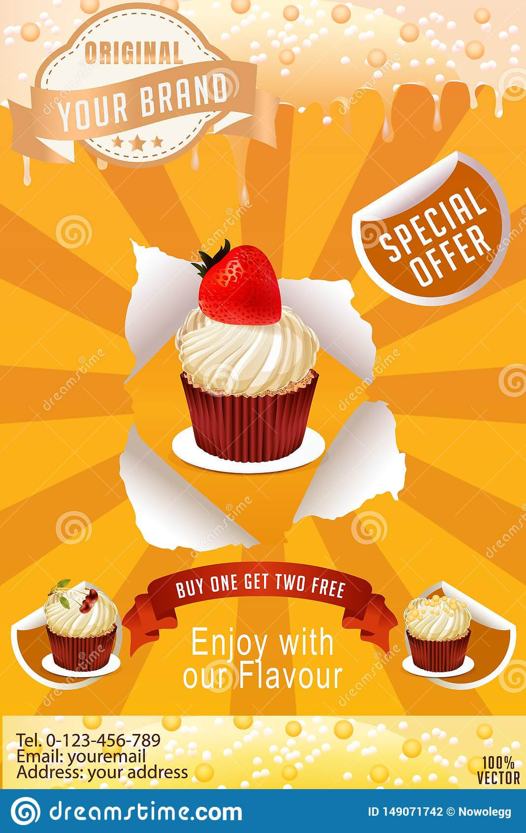 Poster Design With Sweet Bakery Decorated Cupcakes Stock Pertaining To Cake Flyer Template Free