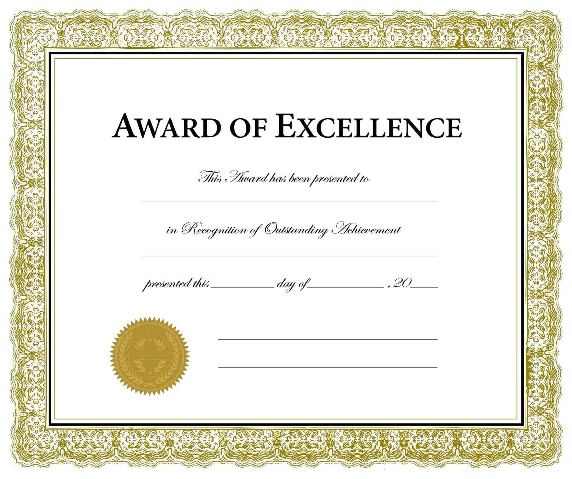 Printable Award Templates - Colona.rsd7 Intended For Blank Certificate Of Achievement Template