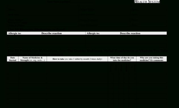 Printable Simple Medication List | Templates At within Blank Medication List Templates