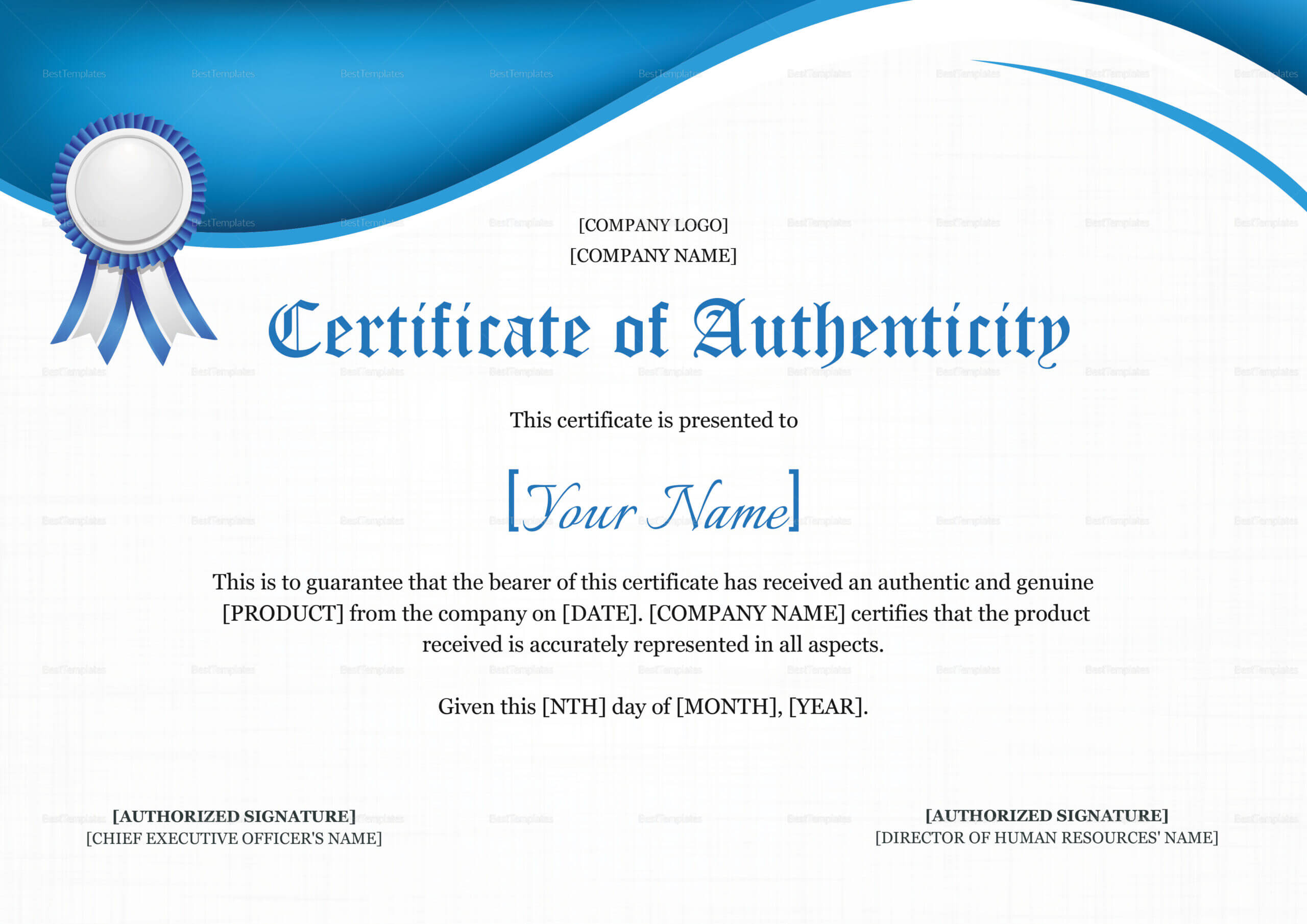 Product Authenticity Certificate Template Intended For Certificate Of Authenticity Template