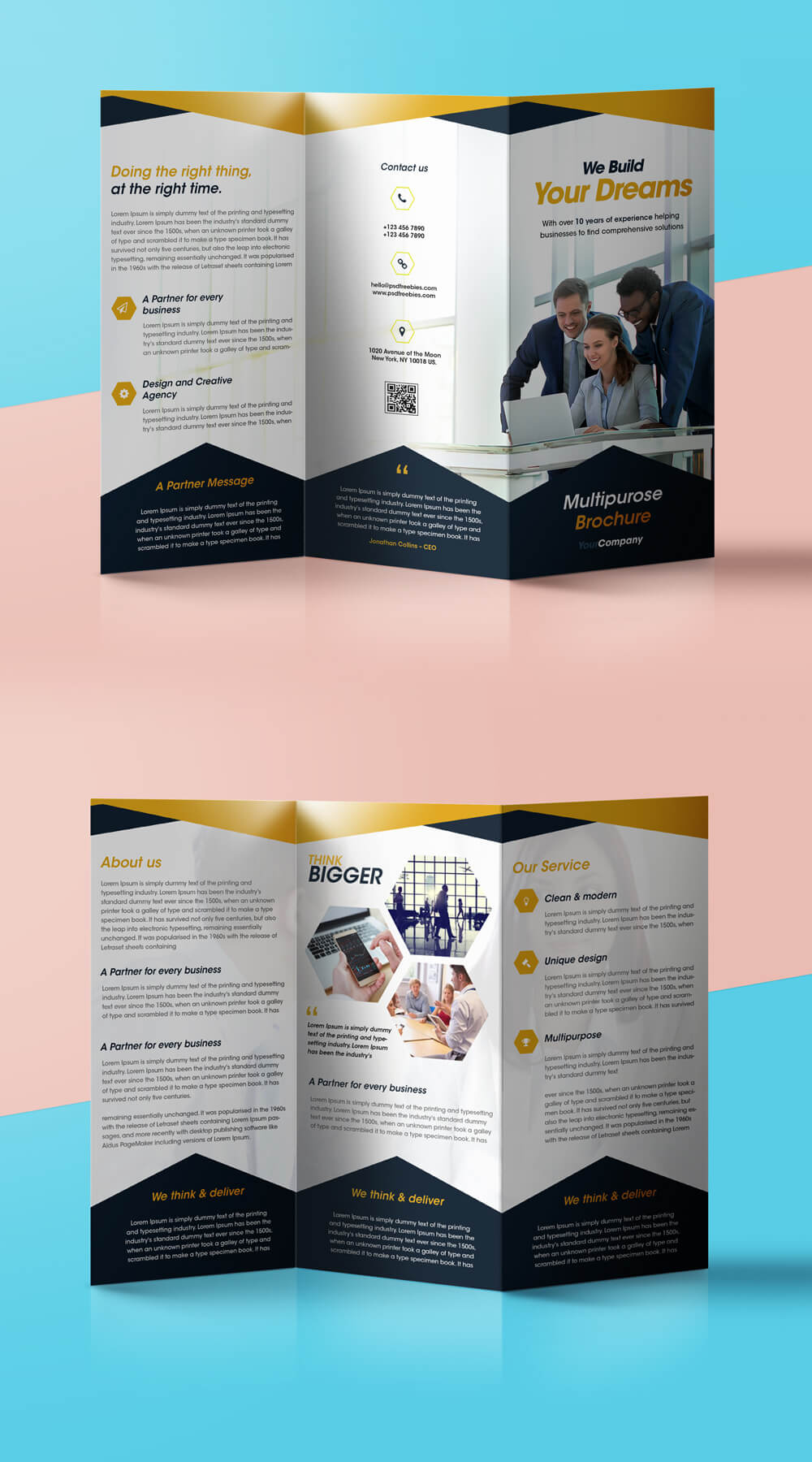 Professional Corporate Tri Fold Brochure Free Psd Template Intended For 2 Fold Brochure Template Free