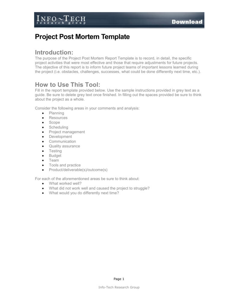 Project Post Mortem Template Within Business Post Mortem Template