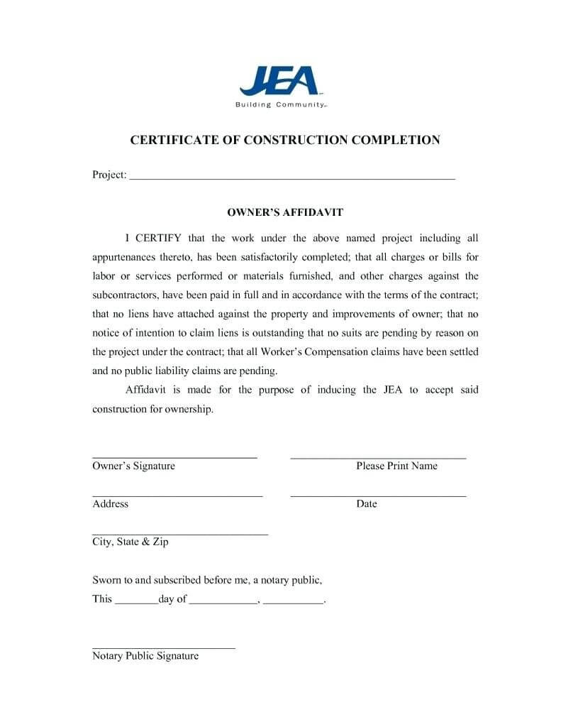Publicado Certificates Of Completion Template Throughout Certificate Of Completion Construction Templates