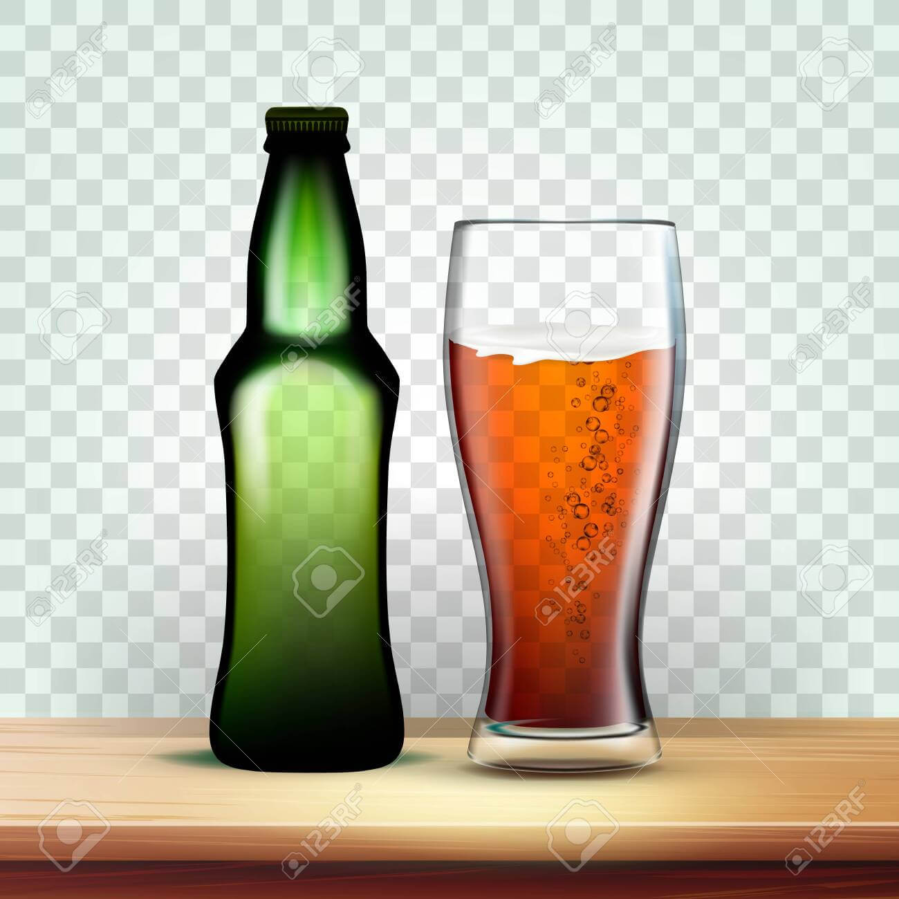 Realistic Bottle And Goblet With Dark Beer Vector. Template Of.. Within Bubble Bottle Label Template